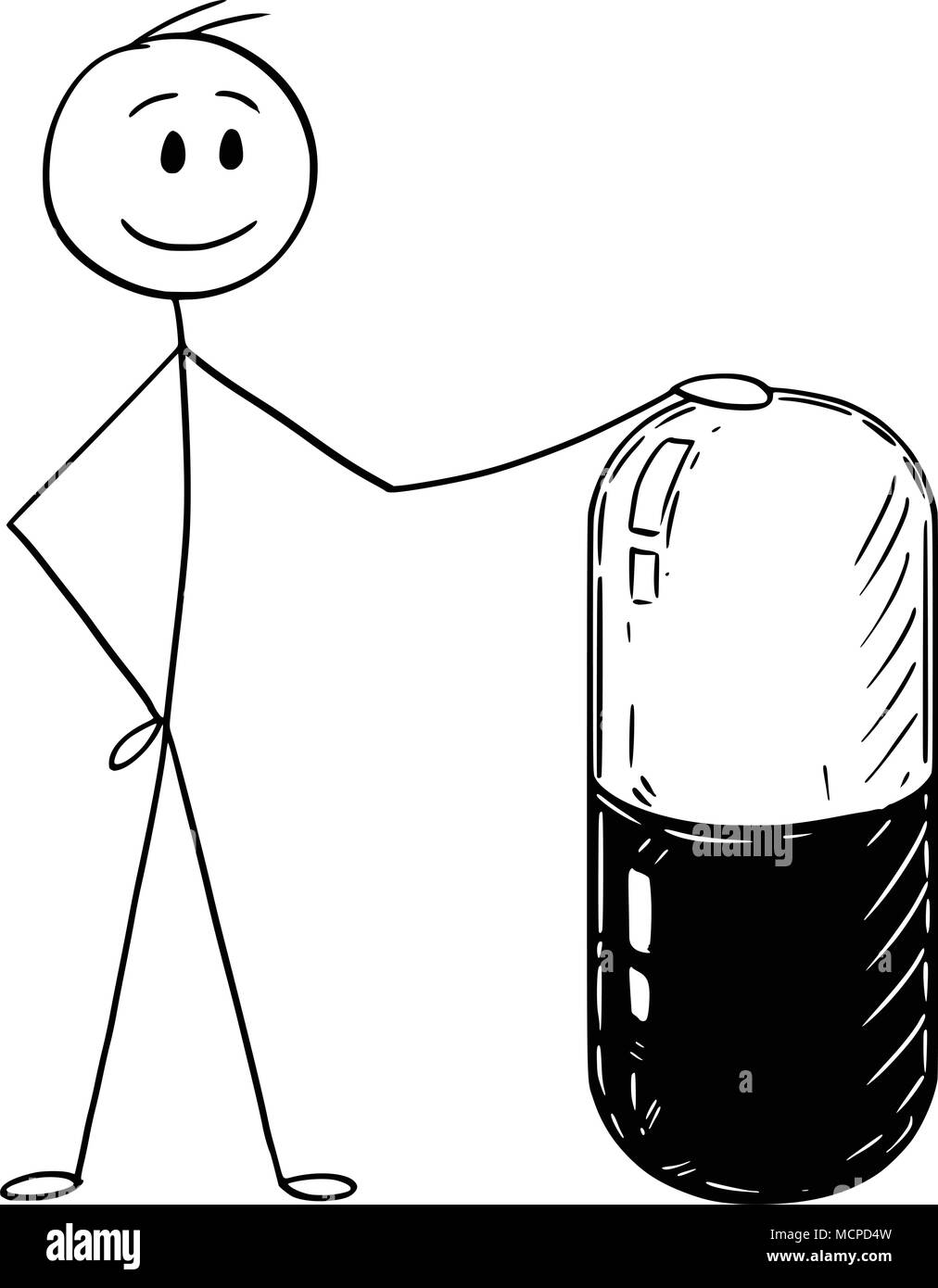 Cartoon von Mann oder Geschäftsmann Holding große Kapsel Pille Stock Vektor