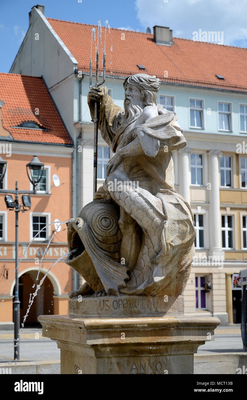 Der Brunnen mit dem Neptun in Gliwice, Polen Stockfoto