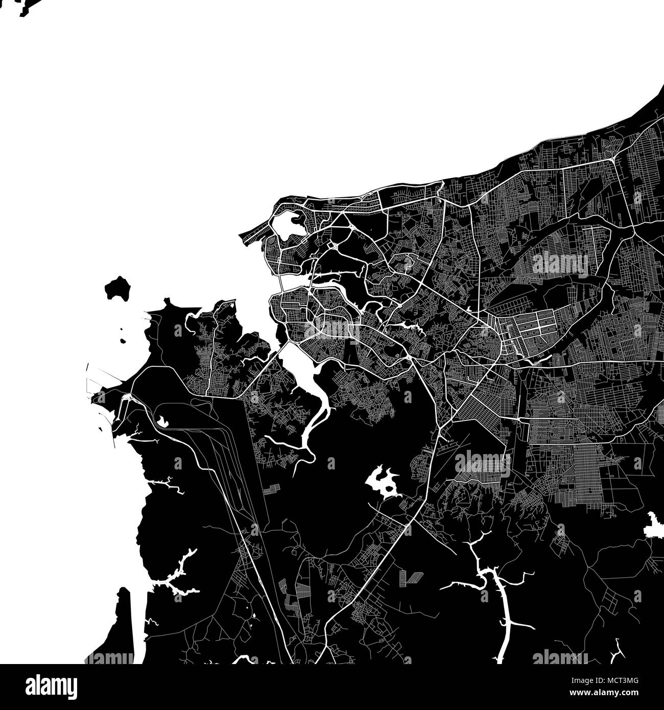 Landkarte von São Luís, Brasilien. Der dunkle Hintergrund Version für Infografik und Marketing Projekte. Diese Karte von São Luís, Maranhão, enthält typische landma Stock Vektor