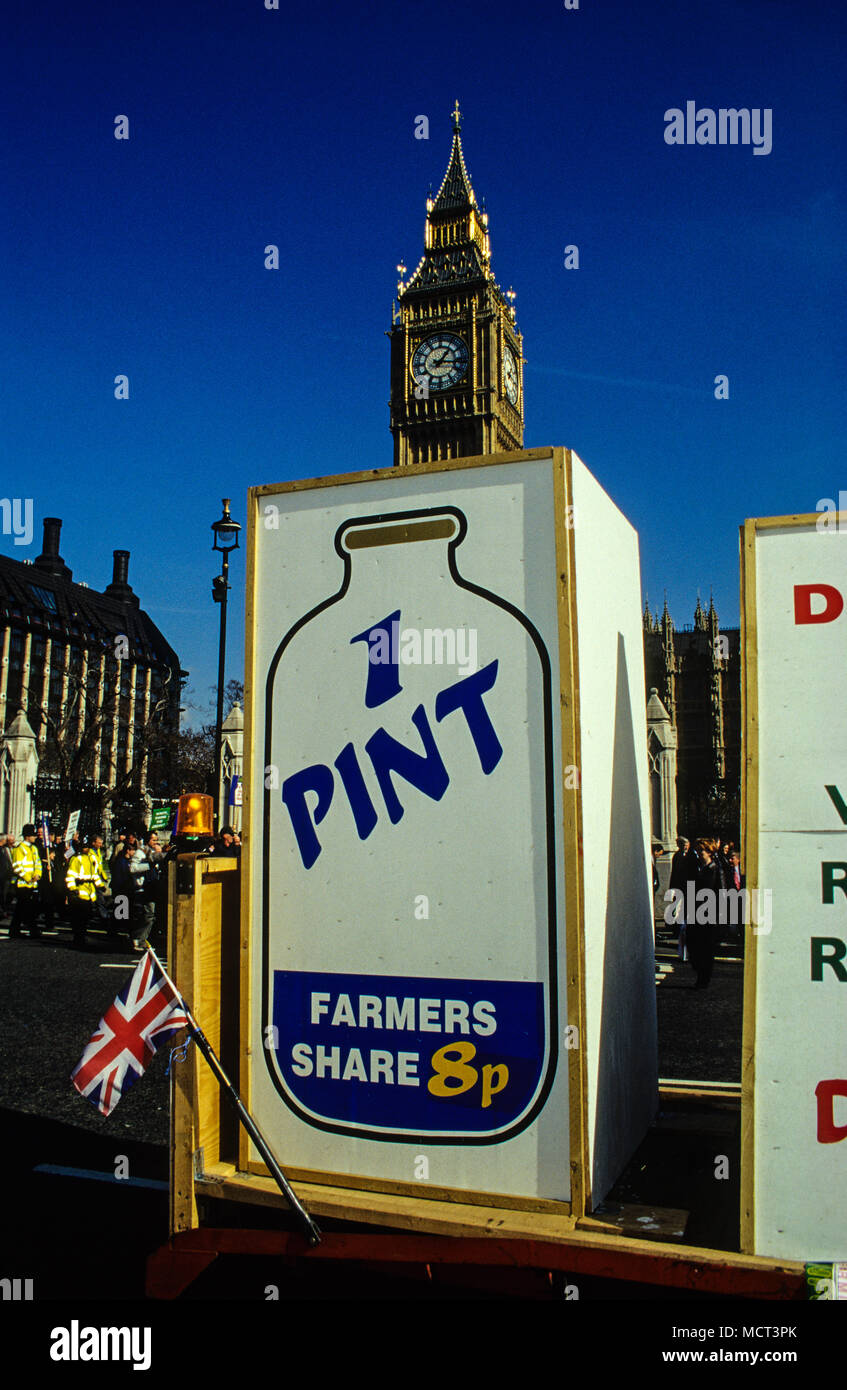 Milch Preis Demonstration, Westminster, London, England, UK, GB. Stockfoto