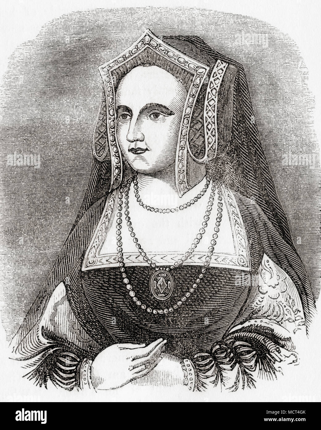 Catherine Parr, auch Katherine, Katheryn oder Katharine, geschrieben 1512 - 1548. Königin von England und Irland (1543-47) als die letzte der sechs Frauen von König Heinrich VIII. Aus Old England: eine bildliche Museum, veröffentlicht 1847. Stockfoto