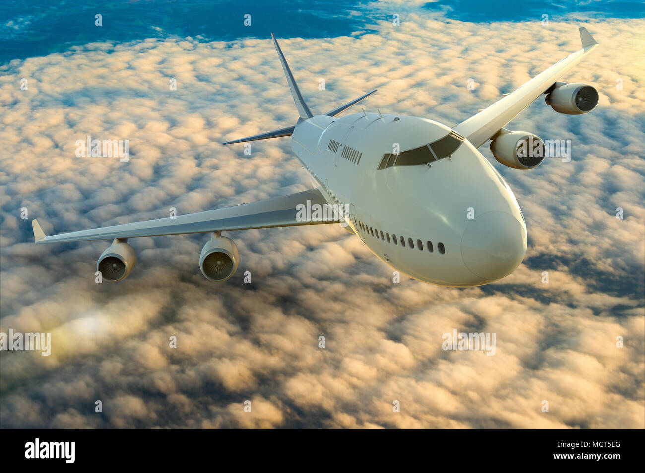 3D-Rendering für eine kommerzielle Flugzeug auf dem Flug über den Wolken Stockfoto