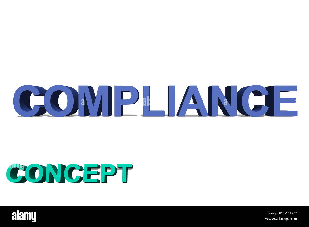 Compliance als 3D-Text auf einer weißen Seite für Hintergrund Stockfoto