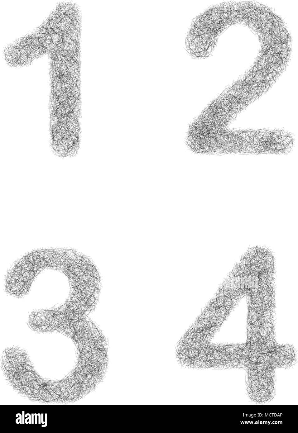 Pelzigen Skizze Schriftsatz - Nummern 1, 2, 3, 4 Stock Vektor