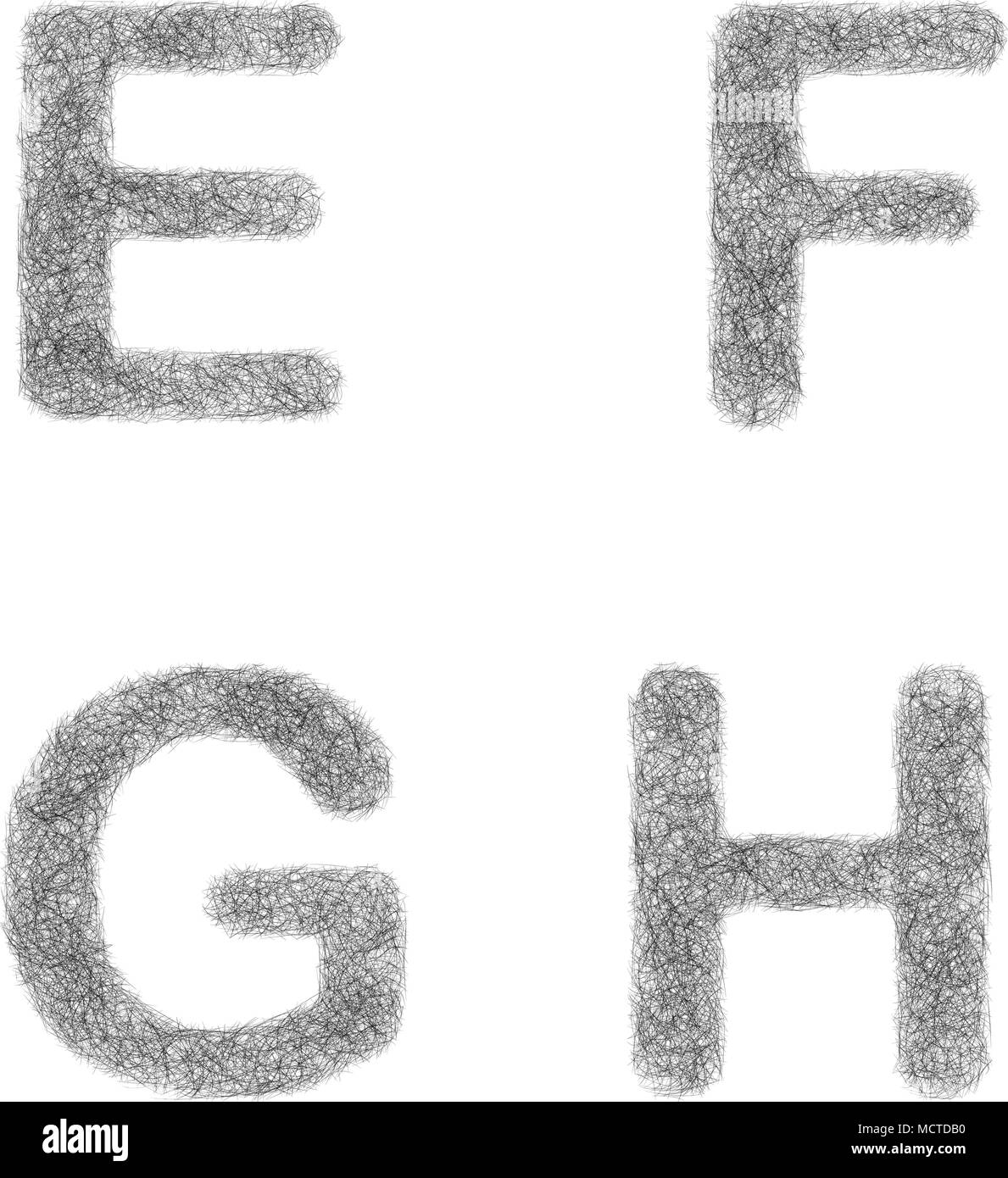 Pelzigen Skizze Zeichensatz - Buchstaben E, F, G, H Stock Vektor