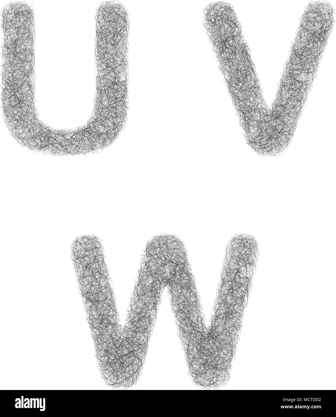 Pelzigen Skizze Zeichensatz - Buchstaben U, V, W Stock Vektor