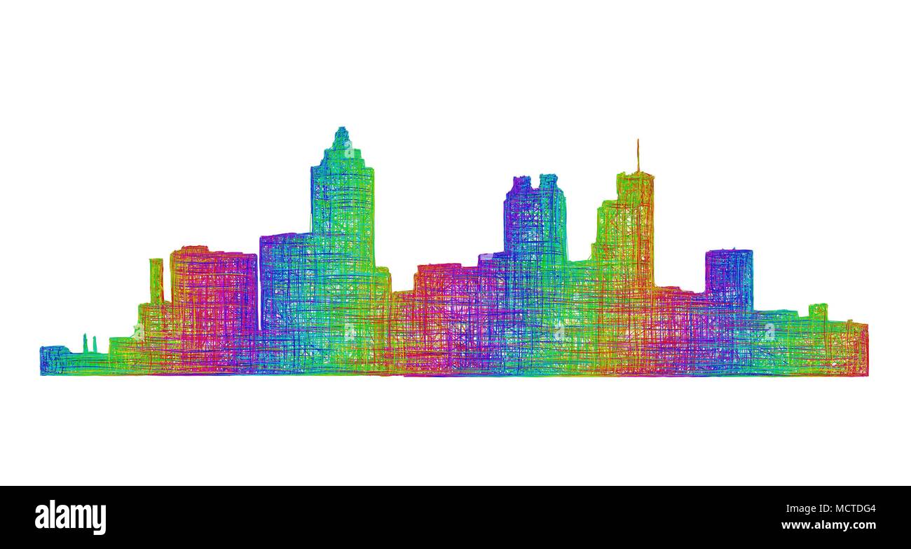 Atlanta Skyline Silhouette - multicolor Strichzeichnungen Stock Vektor