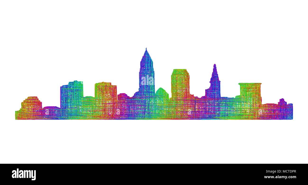Cleveland Skyline Silhouette - multicolor Strichzeichnungen Stock Vektor