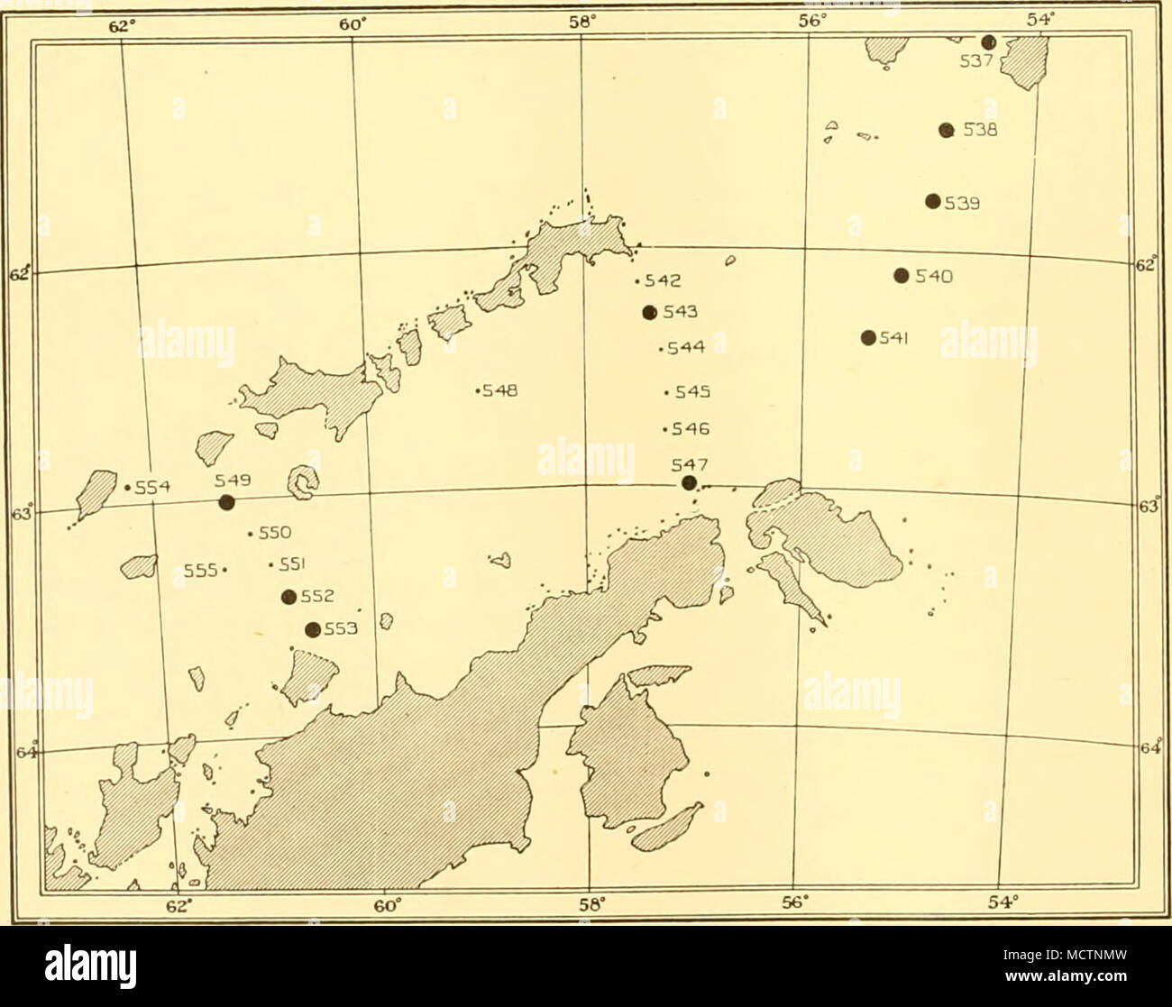 . Abb. 71. Verteilung der jungen Euphausia superba. South Shetland Survey (i-m .net), Dezember 1930. Stockfoto