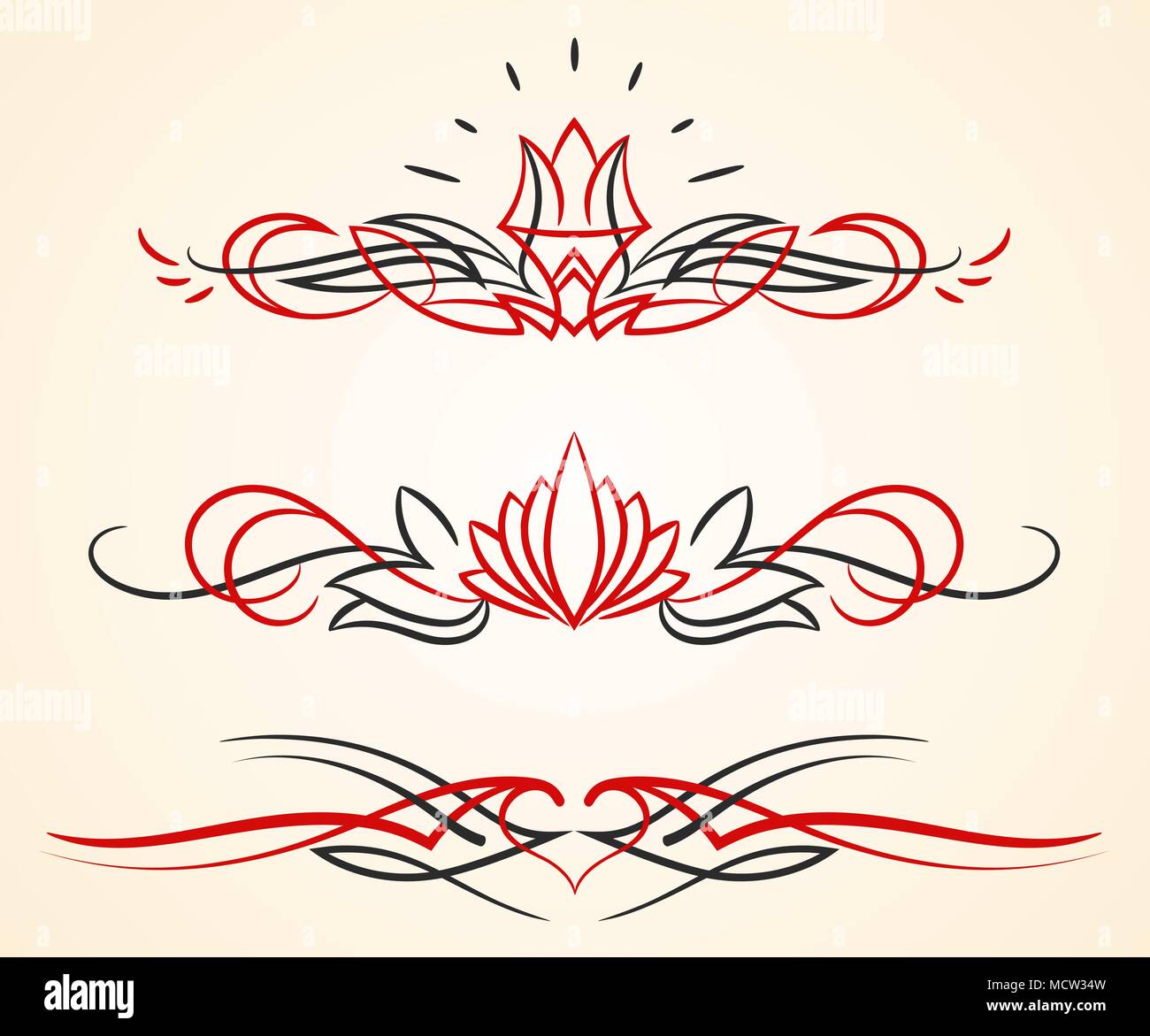 Ein Set von 3 verschiedenen Nadelstreifen floralen Vektorgrafiken Ornamente Stock Vektor