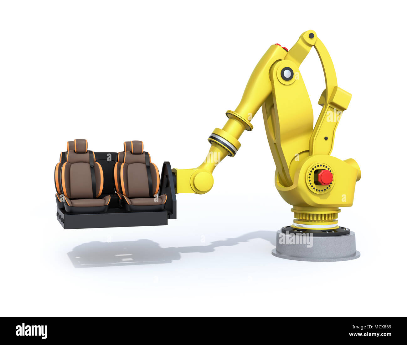 Gelbe heavyweight Roboterarm Fahrzeugen sitze auf weißem Hintergrund. 3D-Bild. Stockfoto