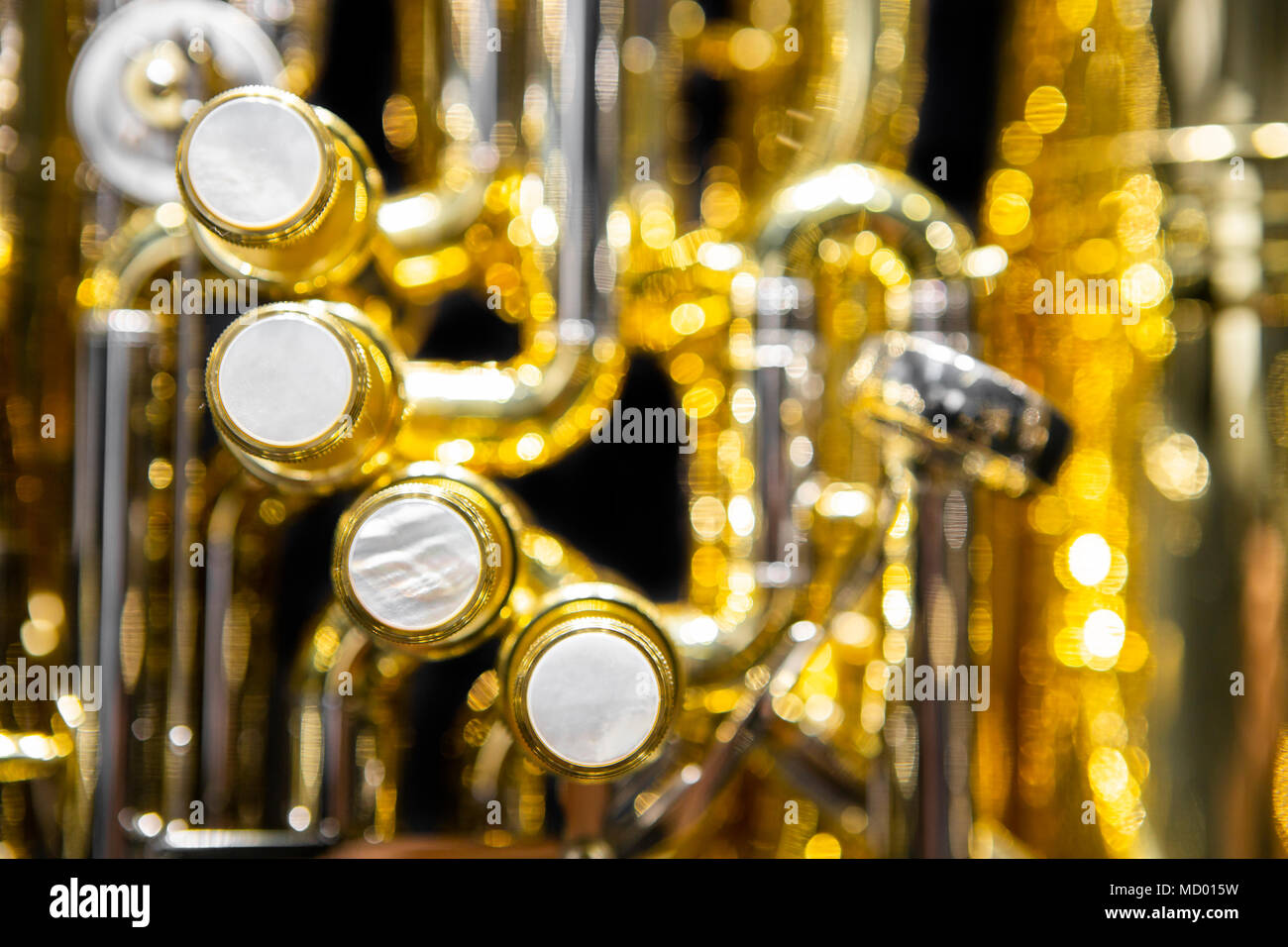 Kolben Ventile von einer Tuba, detail Shot Stockfoto