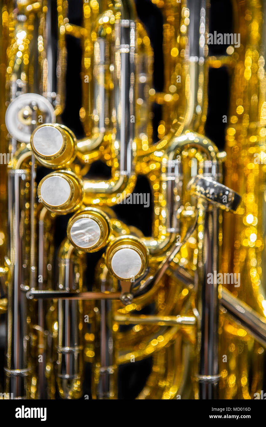 Kolben Ventile von einer Tuba, detail Shot Stockfoto