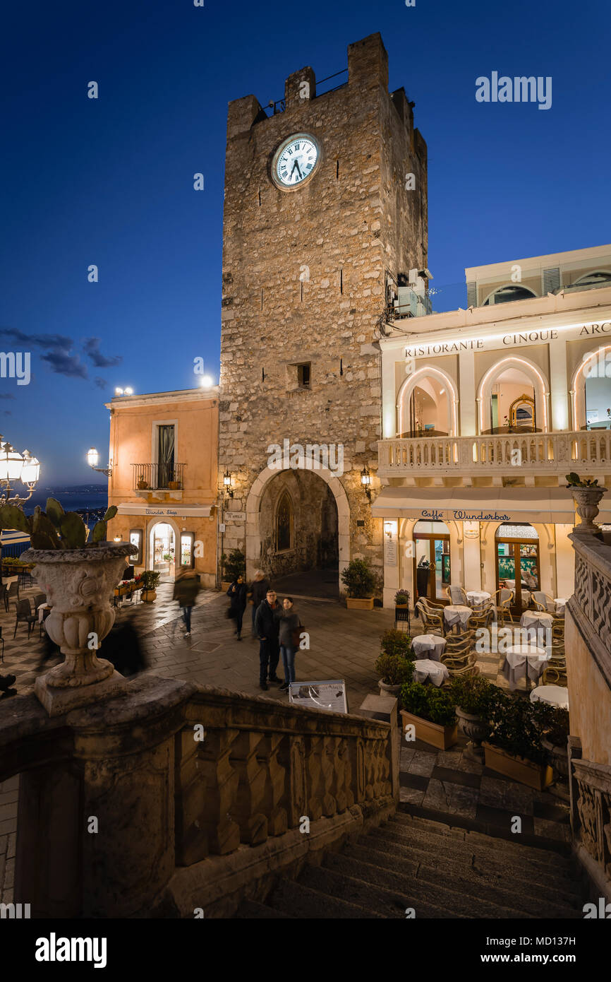 Clock Tower in Taormina, Sizilien Stockfoto