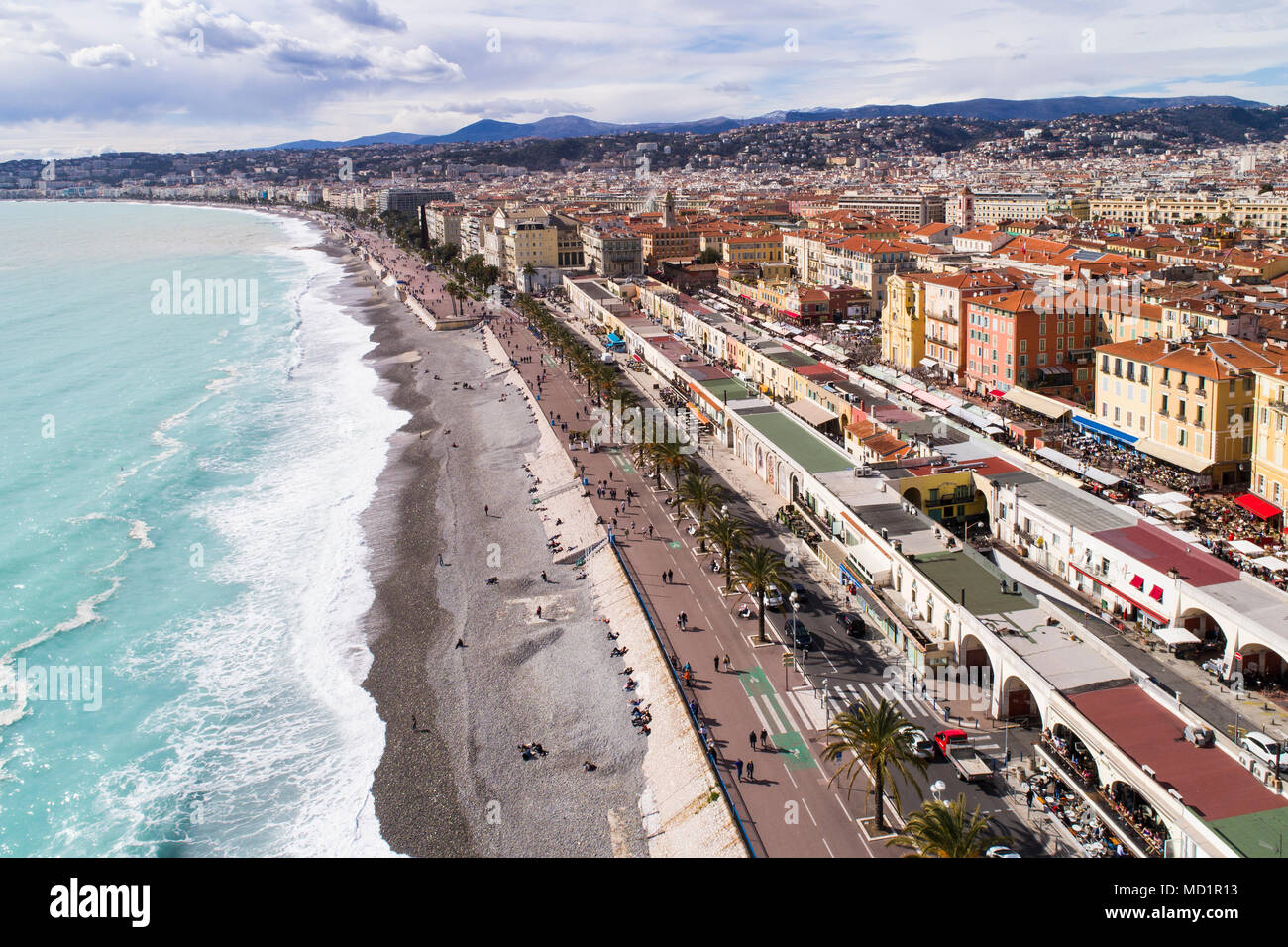 Nizza, Frankreich, Luftbild von Promenade des Anglais, Cote d'Azur; Stockfoto