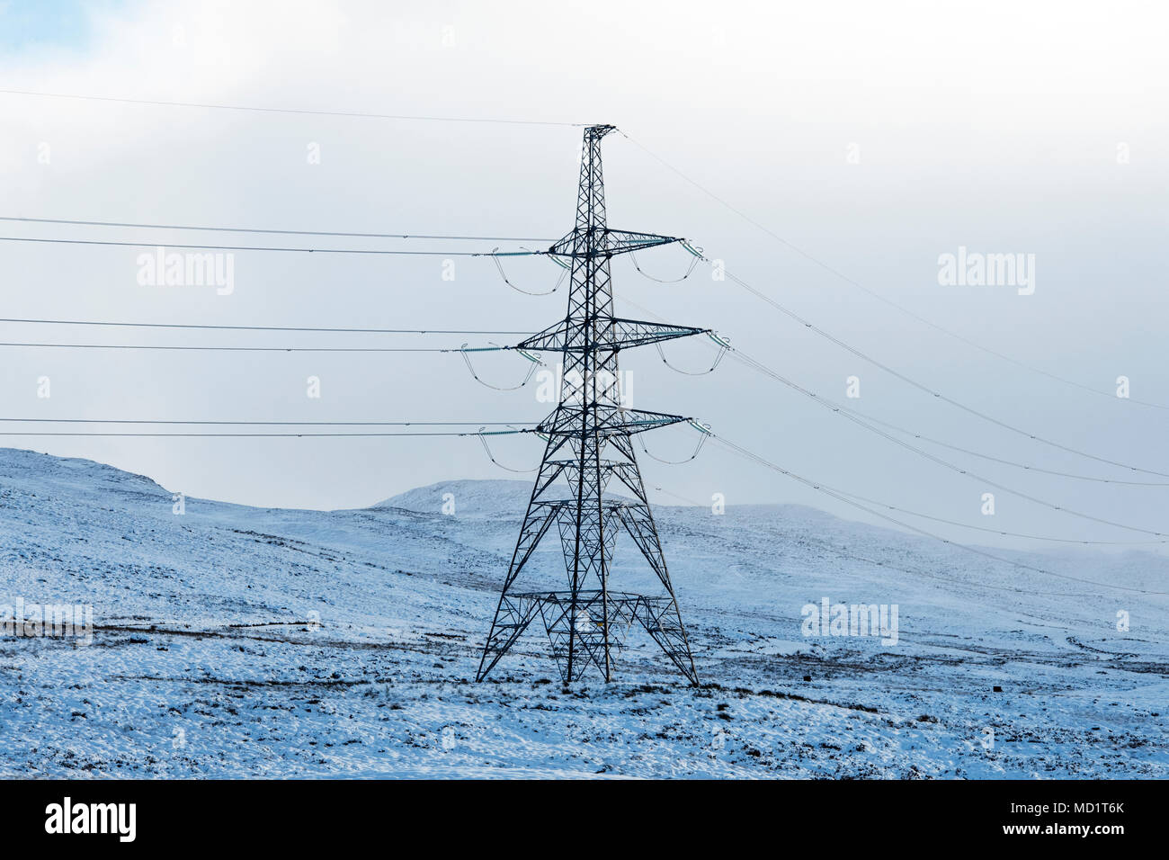 Ein Mast auf einem Schottischen Berge im Winter Stockfoto