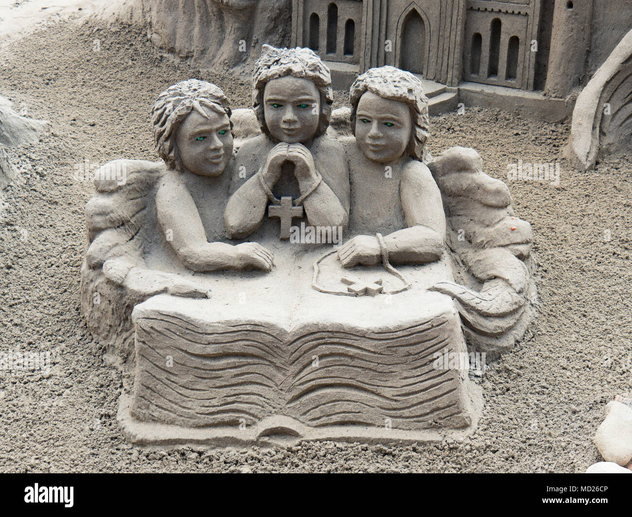 Sand Skulptur auf einem Strand in Santa Cruz de Tenerife, Spanien Stockfoto