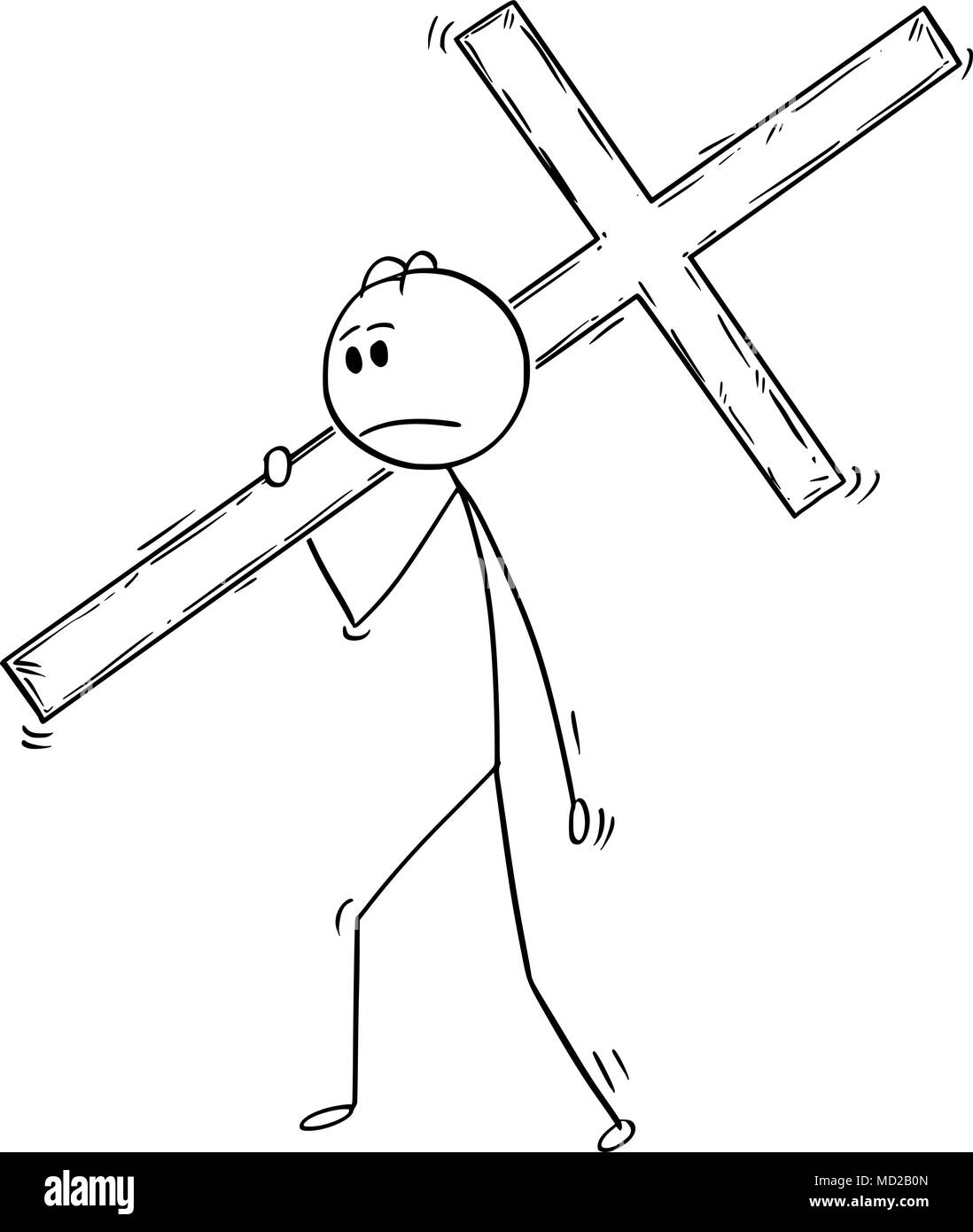 Cartoon von Mann oder Geschäftsmann mit Kreuz aus Holz Stock Vektor