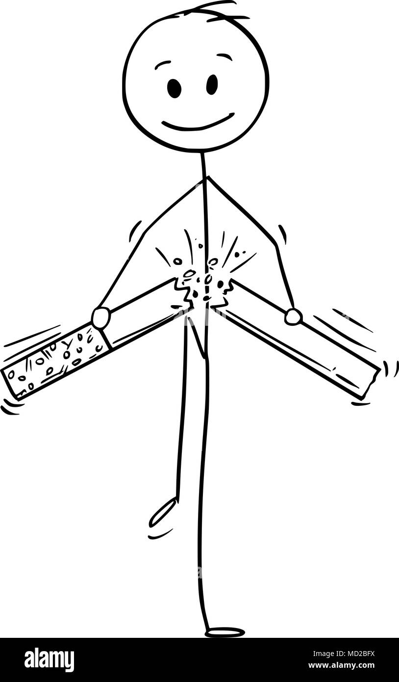 Cartoon von Mann Zigarette wie Rauchen Aufhören Metapher brechen Stock Vektor