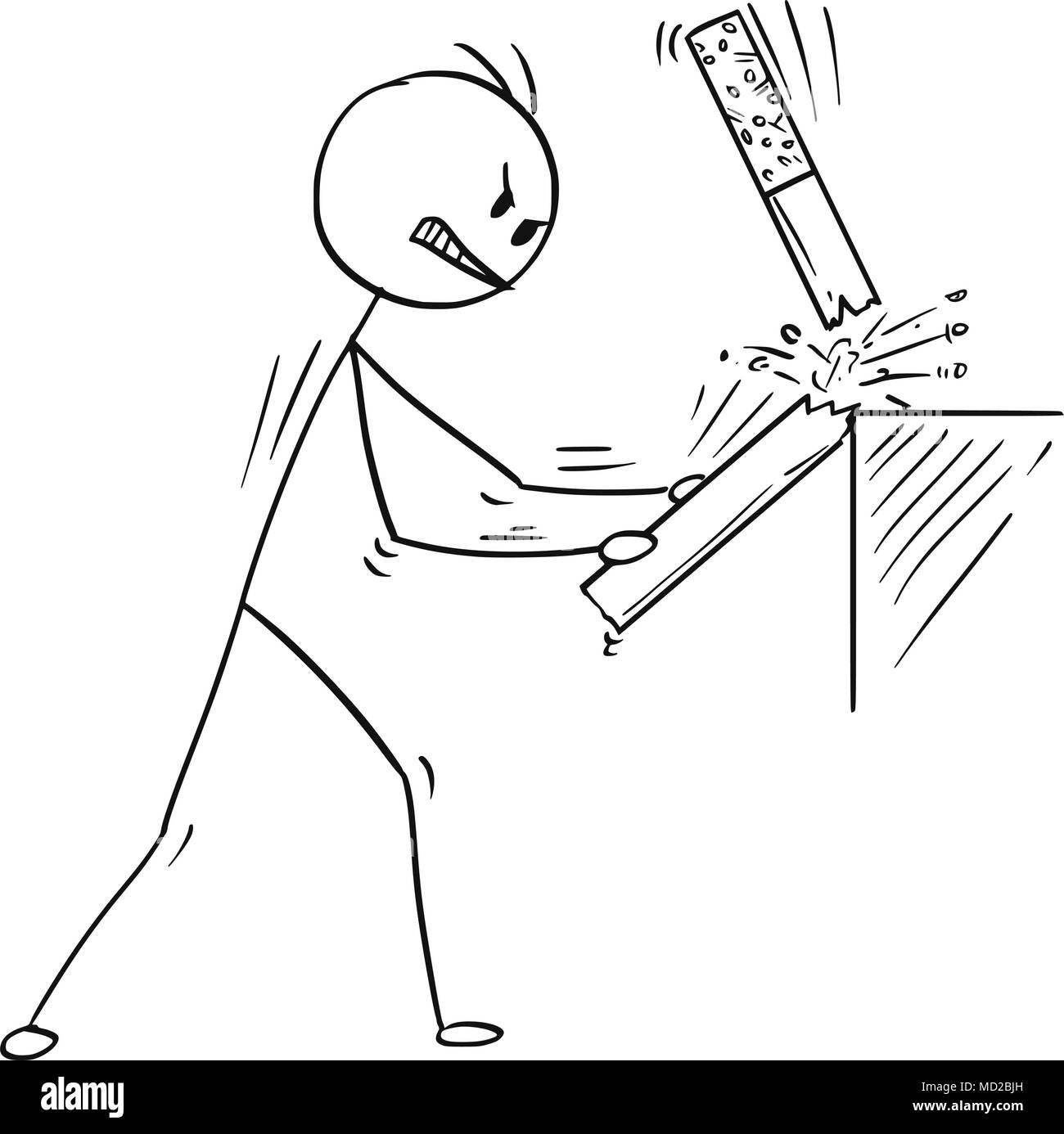 Cartoon des zornigen Mann mit Zigarette wie Rauchen Aufhören Metapher brechen Stock Vektor