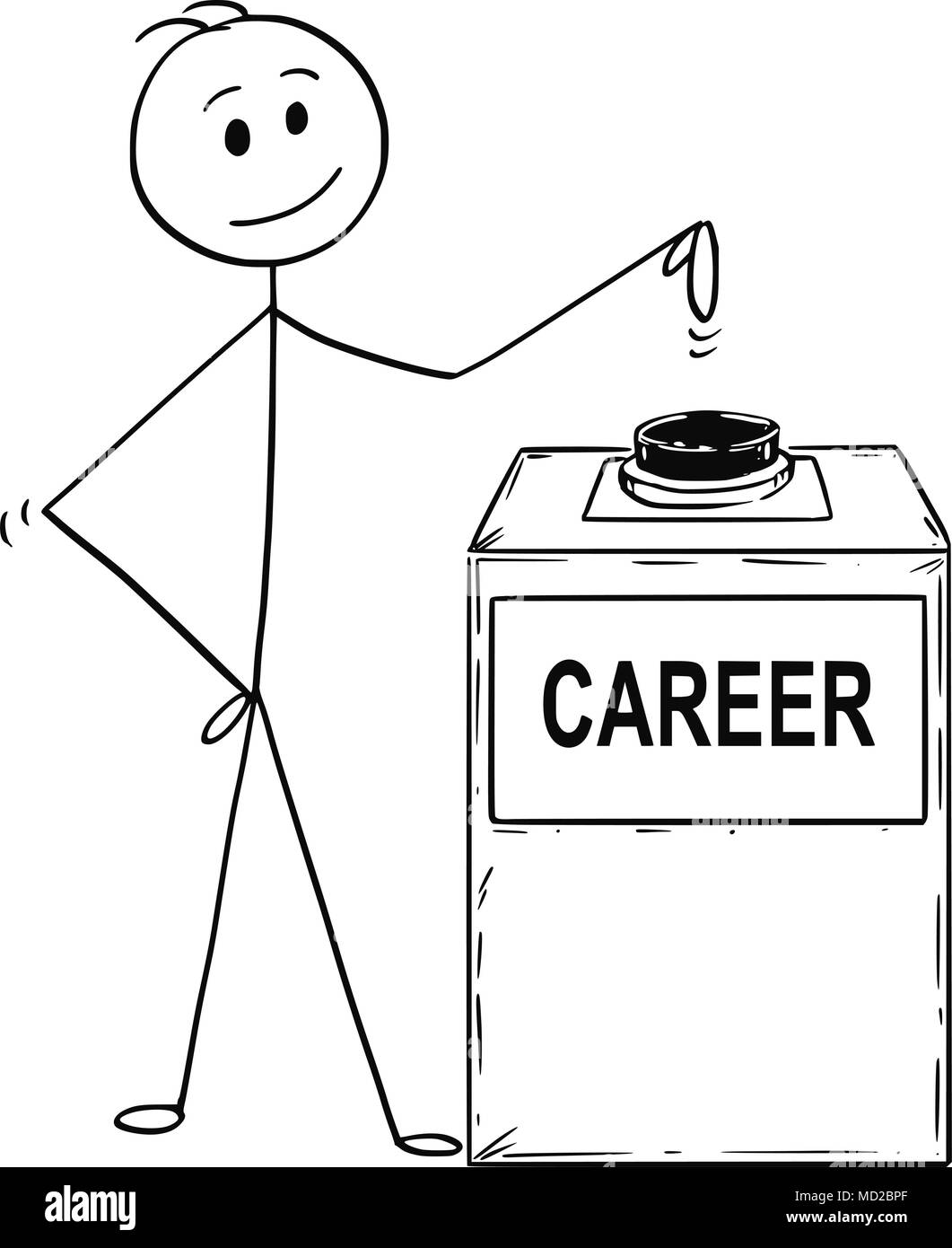 Cartoon von Mann oder Geschäftsmann bereit zu schlagen oder drücken Sie die Schaltfläche Karriere Stock Vektor