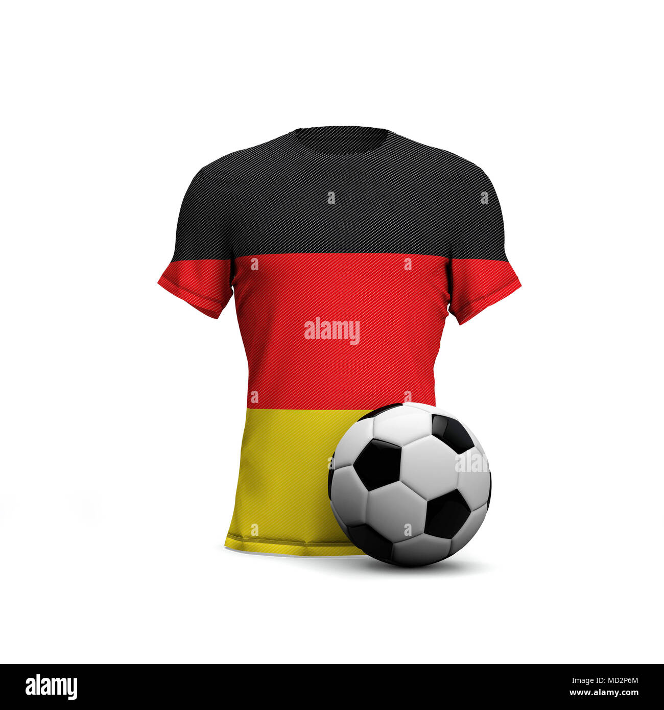 Deutschland fussball Shirt mit National Flagge und Fußball-Ball. 3D-Rendering Stockfoto