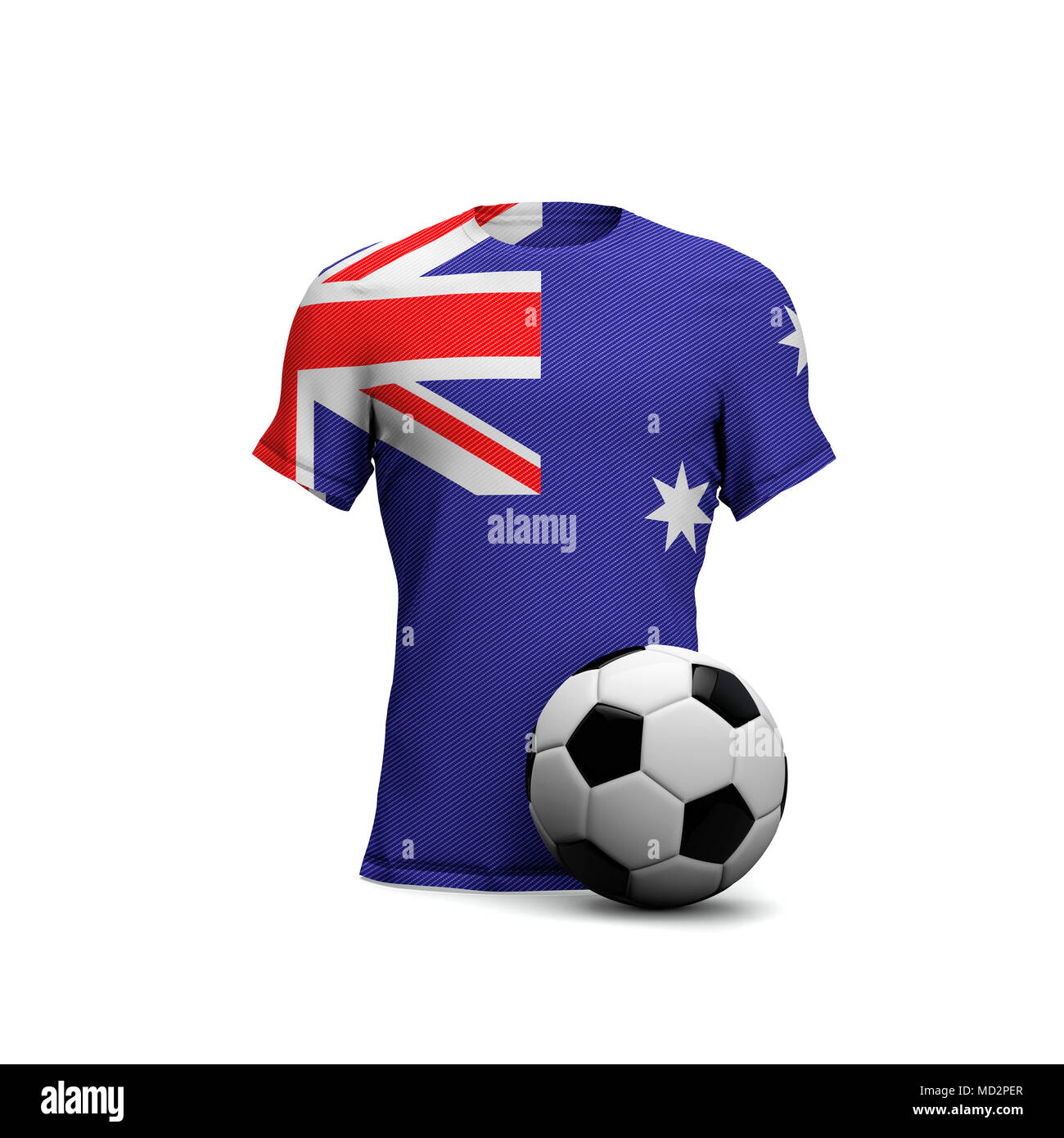 Australien Fußball Shirt mit National Flagge und Fußball-Ball. 3D-Rendering Stockfoto