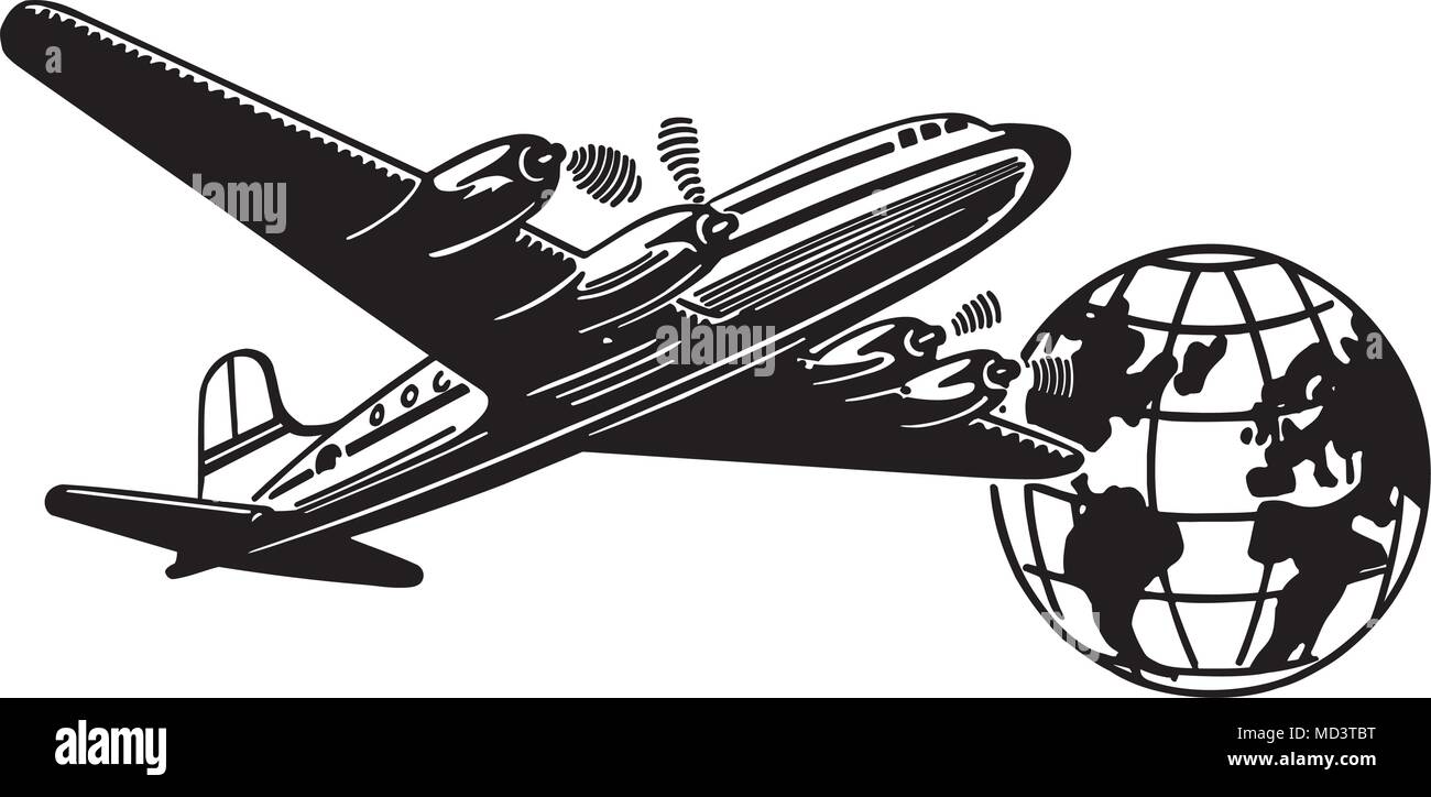 Flugzeug und Globus - Retro Clipart Illustration Stock Vektor