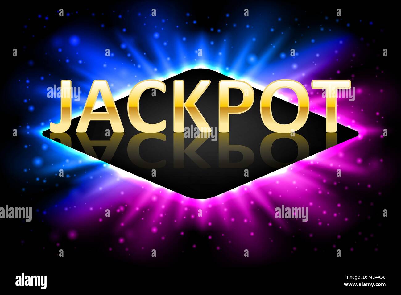 Jackpot shiny gold casino lotto Label mit neon Rahmen. Casino Jackpot Gewinner design Glücksspiel mit leuchtenden Text. Vector Illustration EPS 10. Stock Vektor