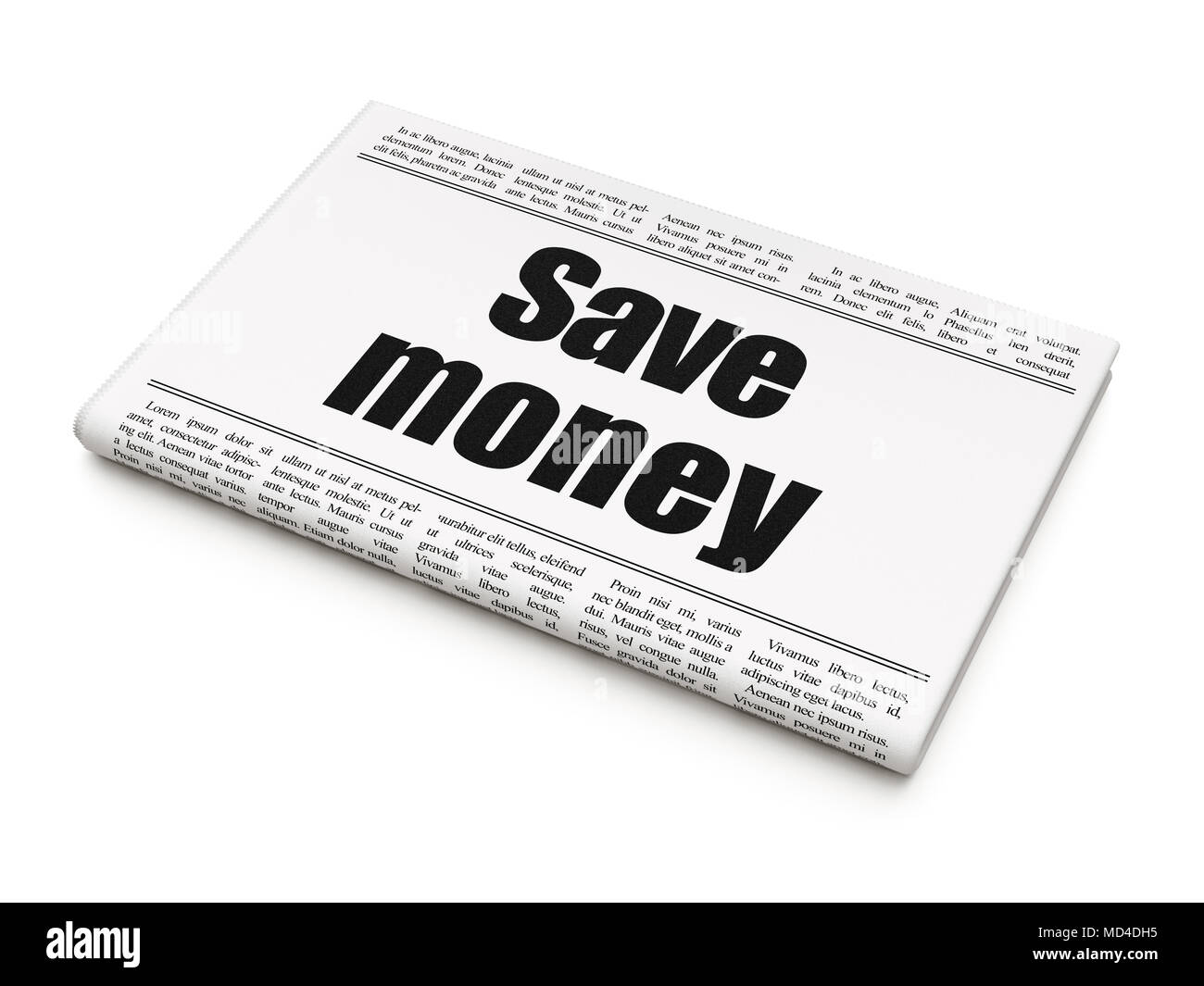 Geld Konzept: Zeitung Schlagzeile sparen Sie Geld Stockfoto
