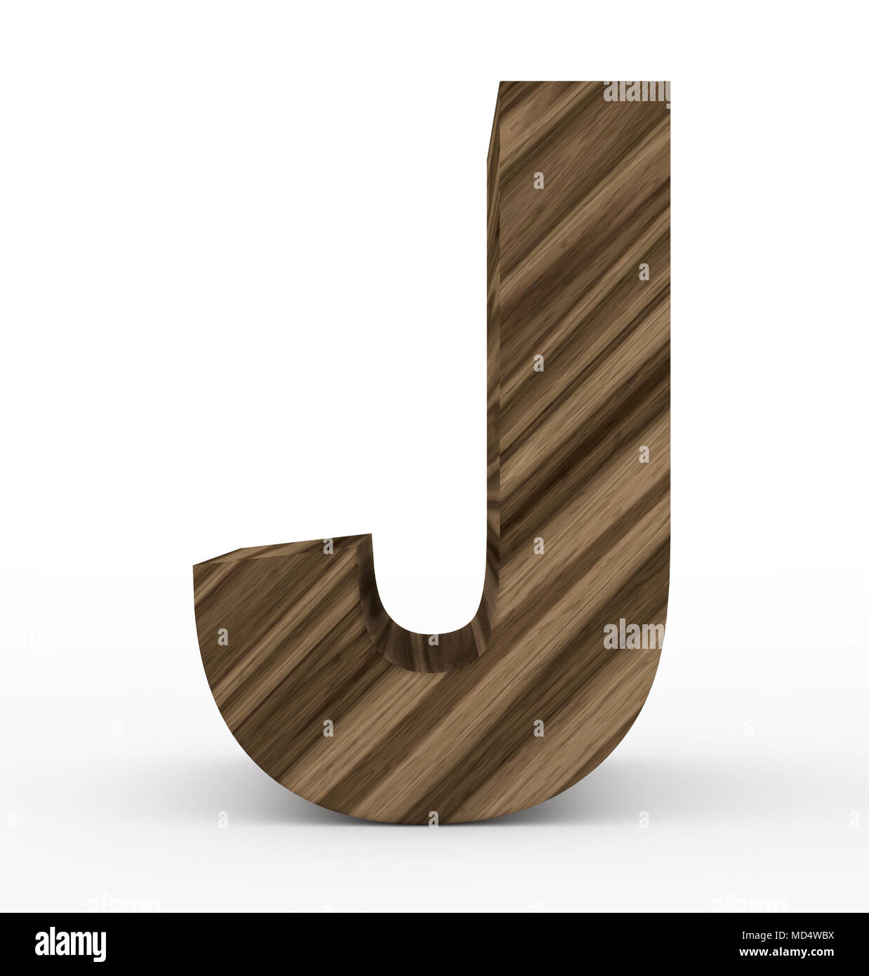 Buchstabe J 3d Holz isoliert auf Weiss - 3D-Rendering Stockfoto