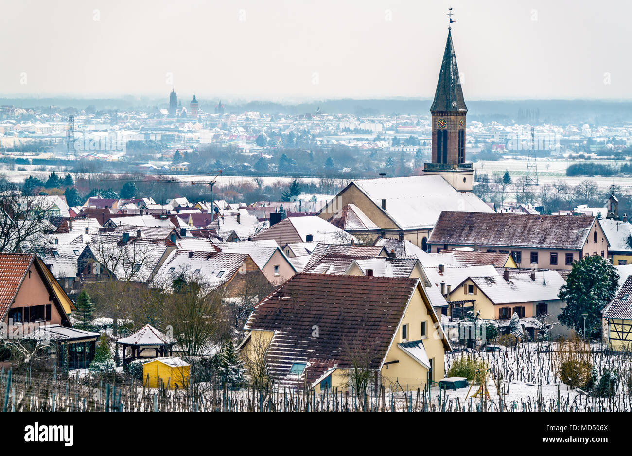 St. Matrin Kirche in Kintzheim, einem Dorf in Bas-Rhin - Elsass, Frankreich Stockfoto