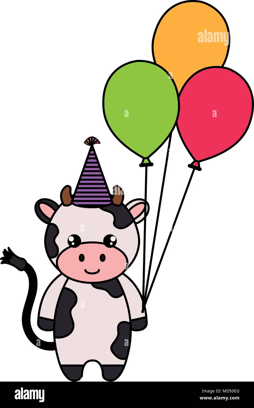 Süß und wenig Kuh mit Hut und Luftballons Luft Stock-Vektorgrafik - Alamy