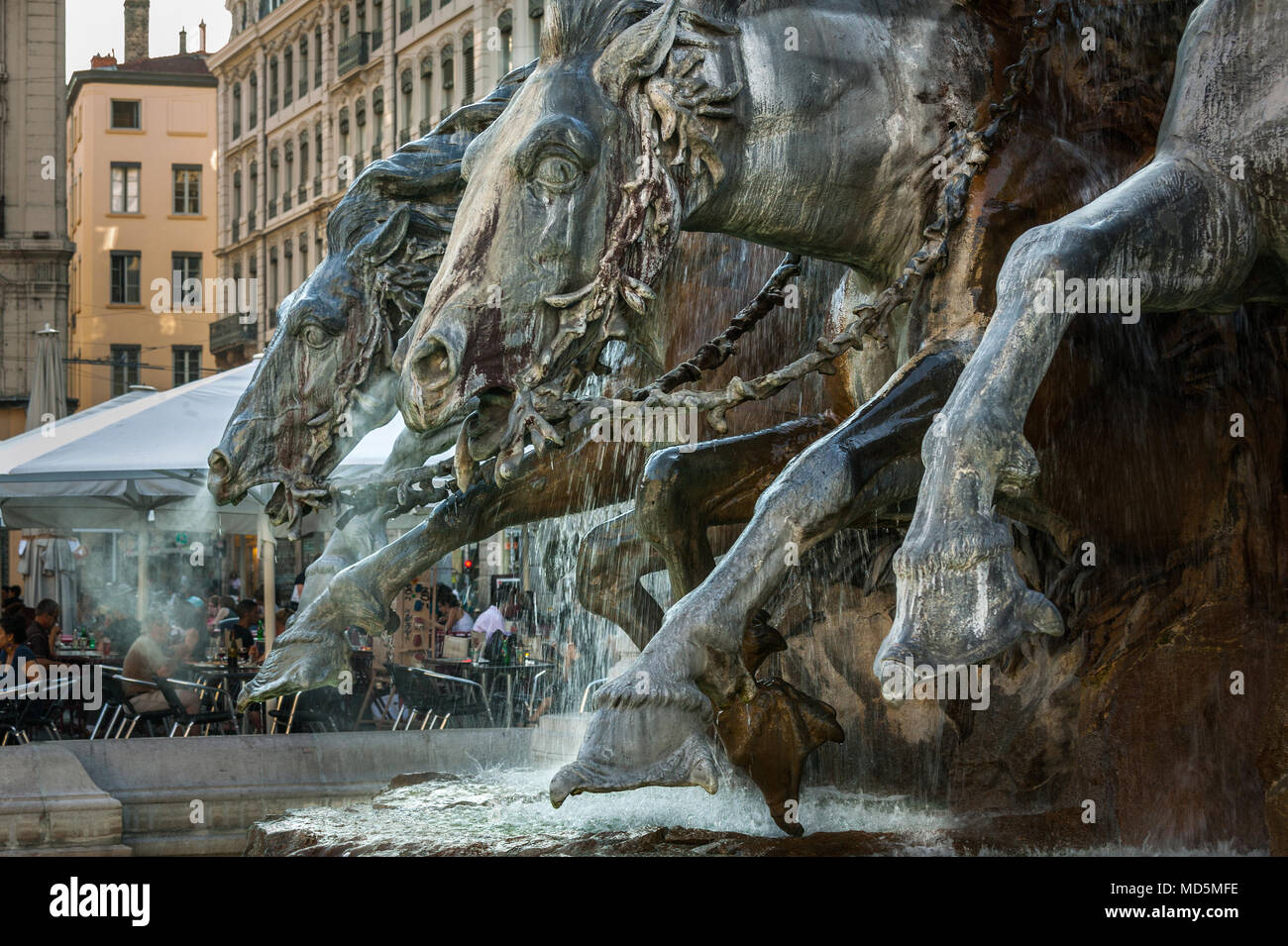 Lyon, Bartholdi Brunnen, Monument mit galoppierenden Pferden Stockfoto