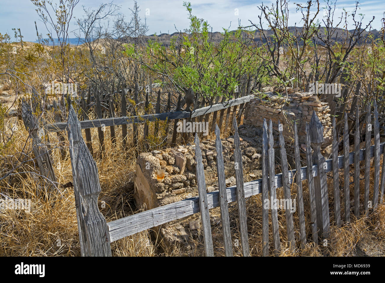 Texas, Brewster County, Terlingua, ehemaligen Bergbaugebiet, jetzt ein semi Ghost Town, Friedhof ca. 1902 Stockfoto