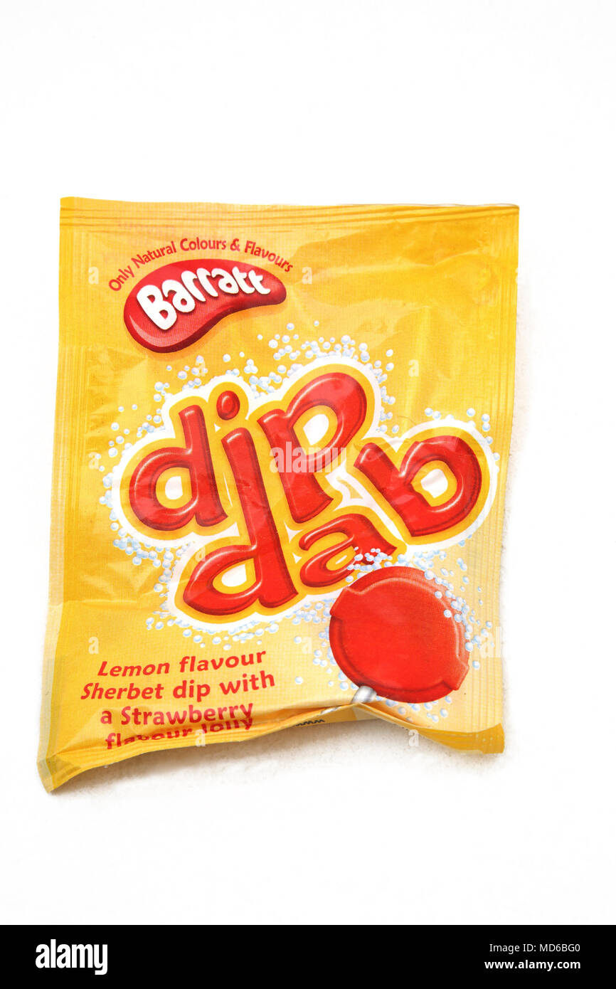Retro Barratt Dip Dap Lemon Sorbet Dip mit Erdbeere Lolly Stockfoto