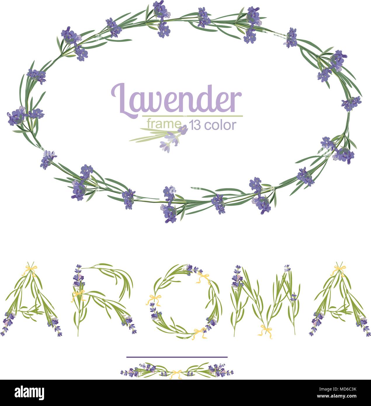 Typografie Slogan mit Lavendel Blume text Aroma für t-shirt Druck, Stickerei, Design. Grafik- und gedruckten T-Stück. Inspirational Anführungsstrich isoliert auf w Stock Vektor