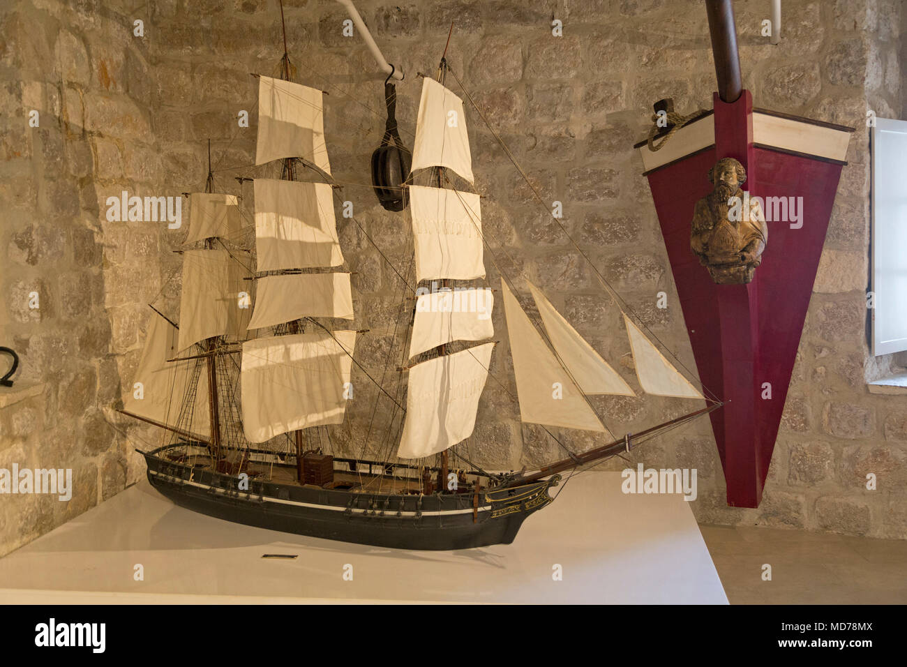 Modell eines Segelschiffes, Maritime Museum, Altstadt, Dubrovnik, Kroatien Stockfoto