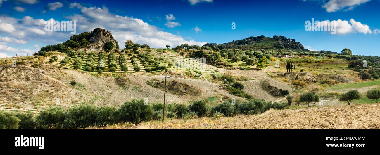Low Angle View des gepflegten Bauernhof in ländlicher Umgebung, Griechenland Stockfoto