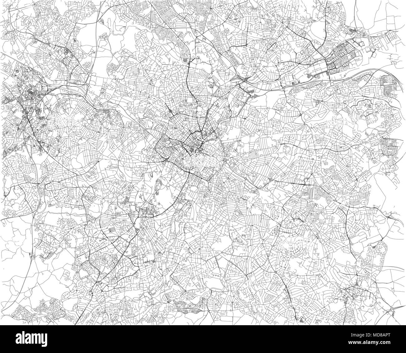 Birmingham Karte, Satellit, Stadt, England. Straßen anzuzeigen. Vereinigtes Königreich Stock Vektor