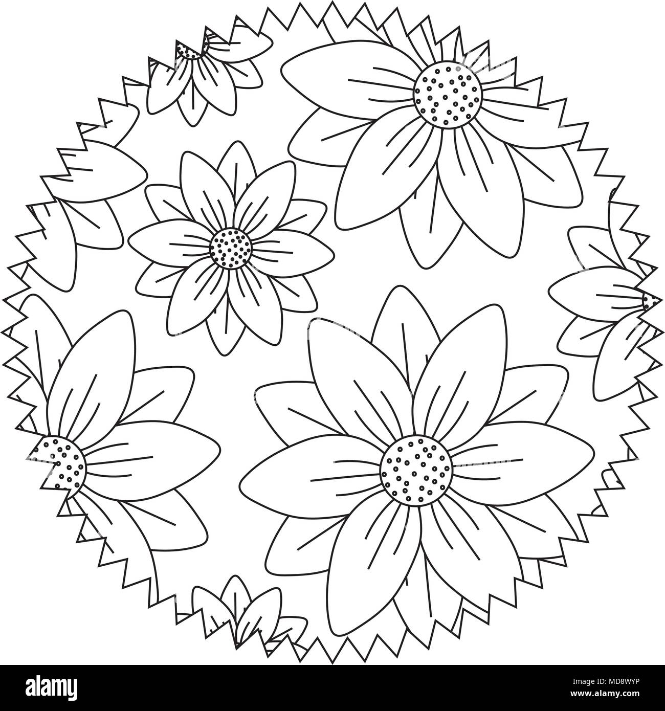 Siegel Stempel Mit Schonen Blumen Design Schwarz Weiss Design Vector Illustration Stock Vektorgrafik Alamy
