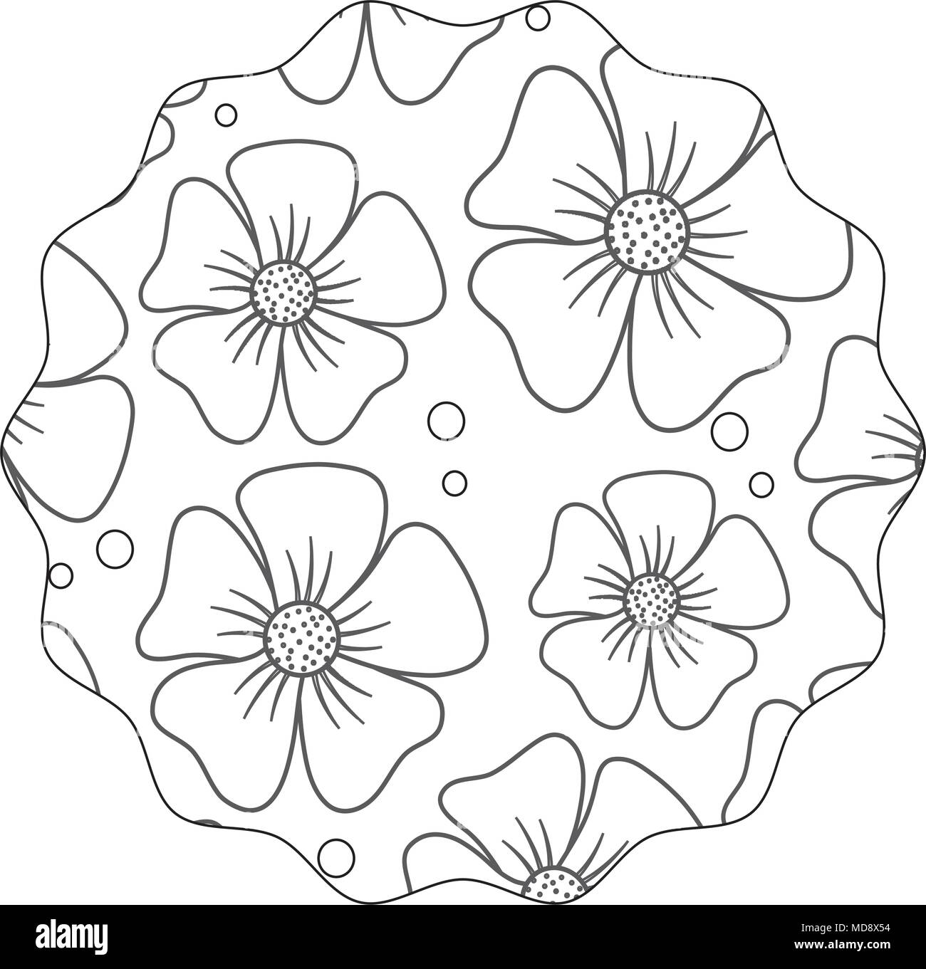 Dekorative Kreisformige Rahmen Mit Schonen Blumen Design Schwarz Weiss Design Vector Illustration Stock Vektorgrafik Alamy