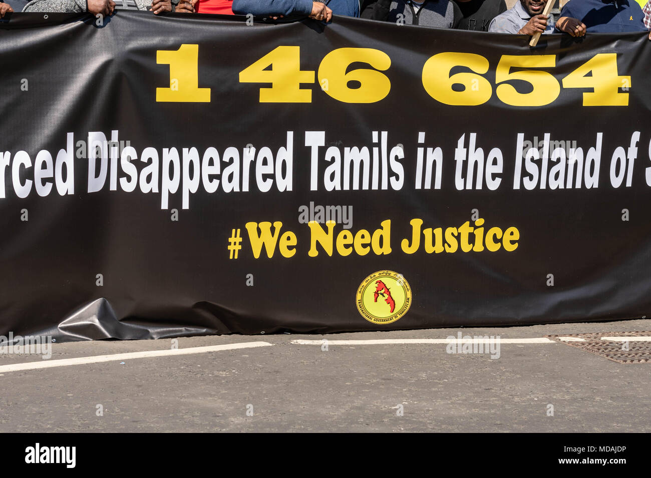London, Großbritannien. 19 April 2018, Tamil Protest gegen Sri Lanka außerhalb des Commonwealth Regierungschefs Treffen in London, UK. Kredit Ian Davidson/Alamy leben Nachrichten Stockfoto