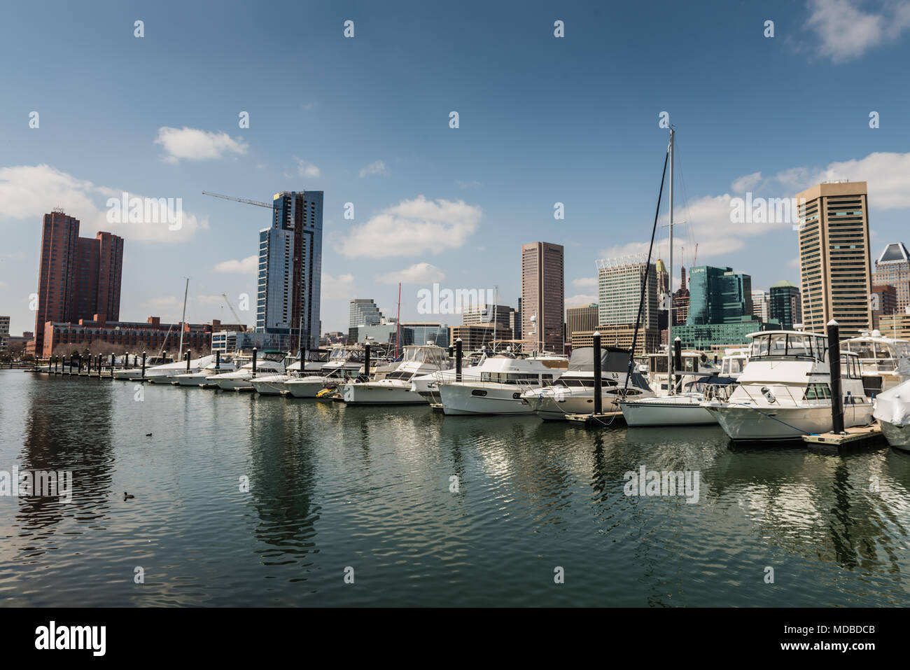 Baltimore, Maryland, USA. Boote und Yachten auf Marina am Inneren Hafen angedockt. Stockfoto