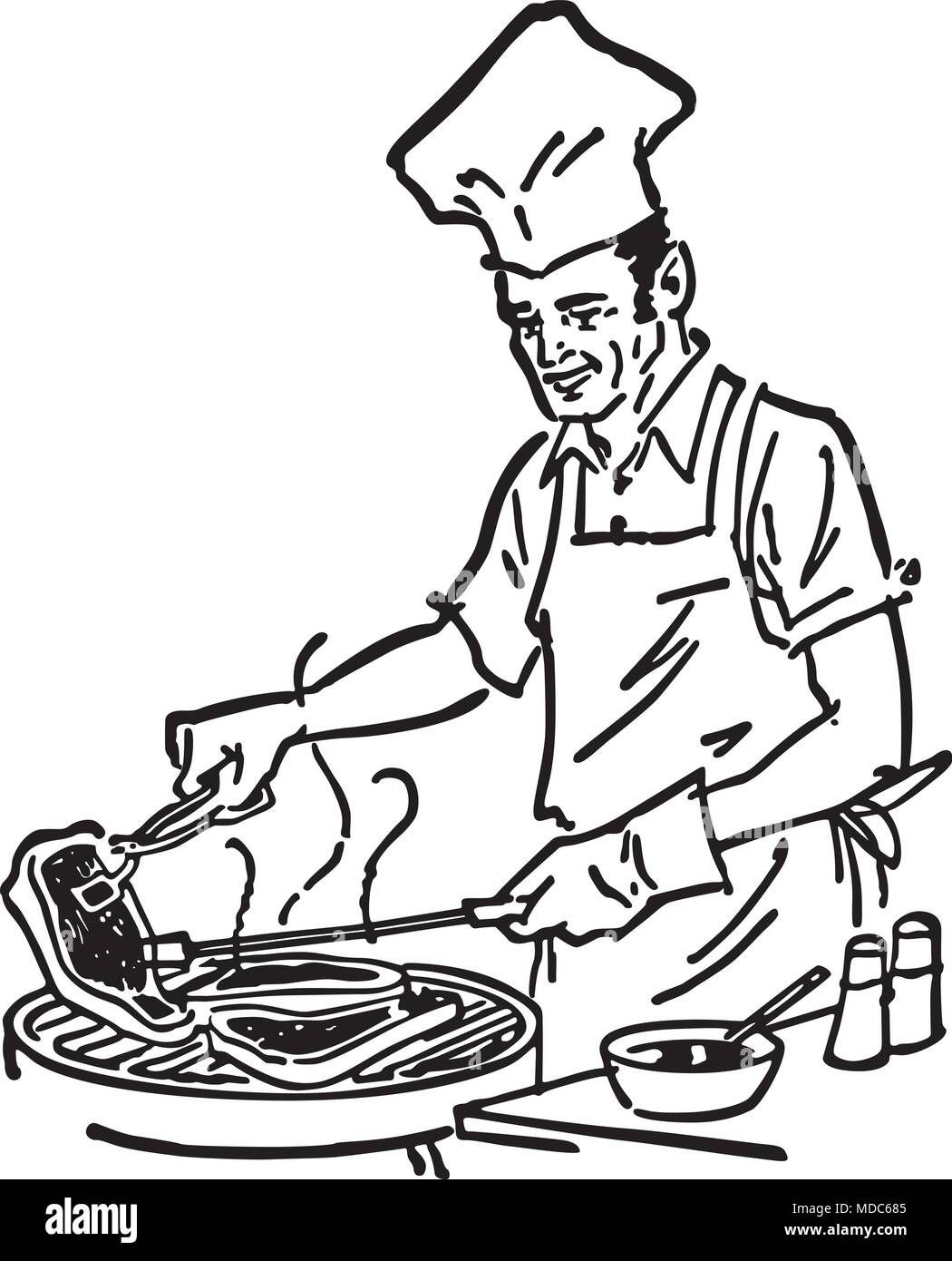 Grill Chef - Retro Clipart Illustration Stock Vektor