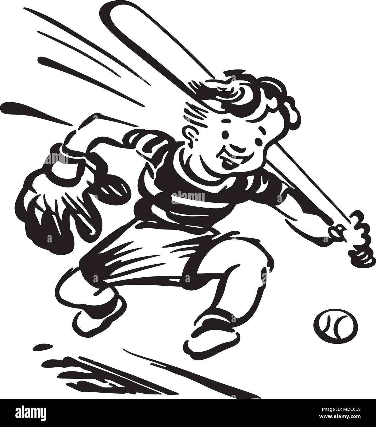 Baseball Kid-Retro Clipart Illustration Stock Vektor