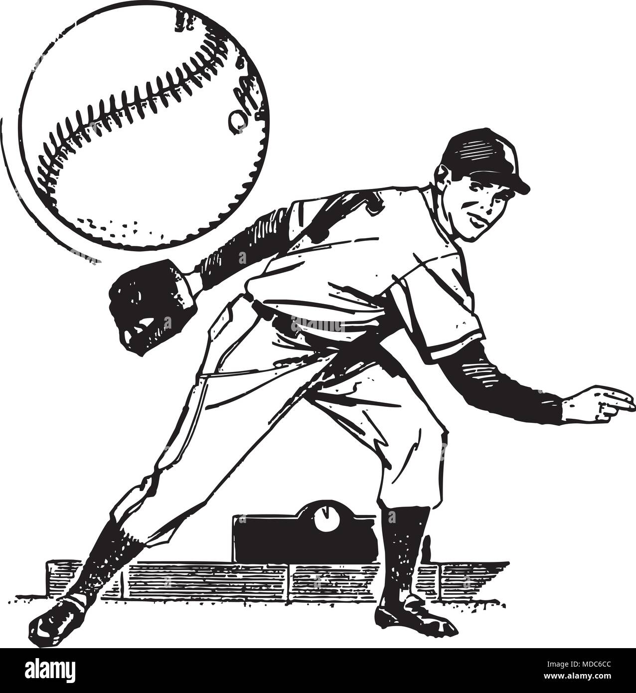 Baseball Pitcher - Retro Clipart Illustration Stock Vektor