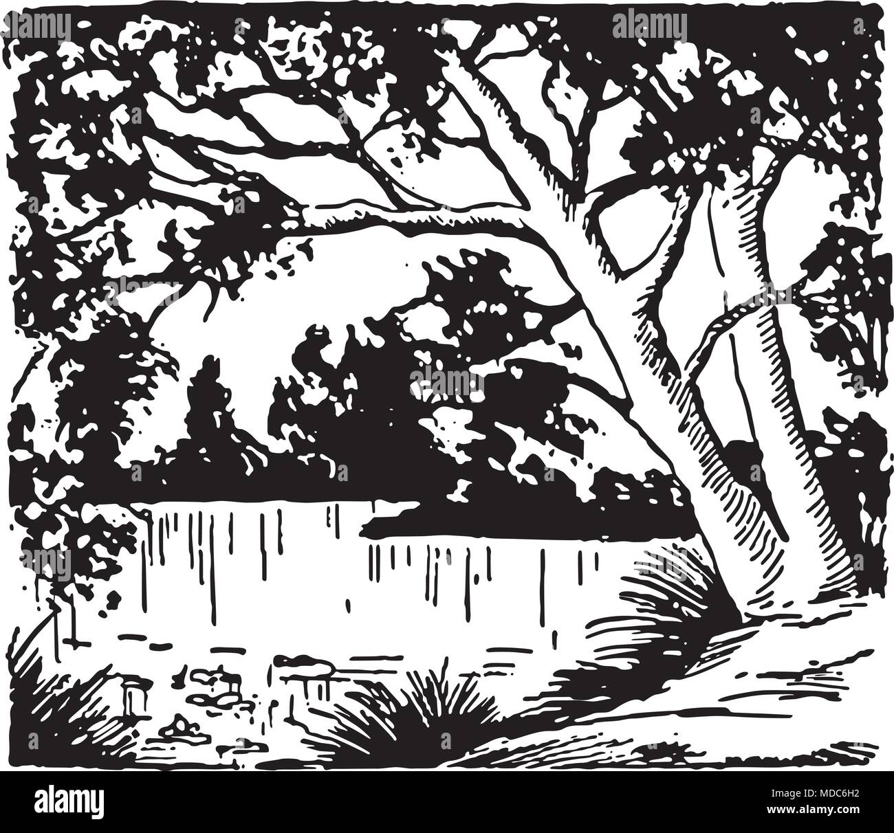 Schöner See - Retro Clip Art Illustration Stock Vektor