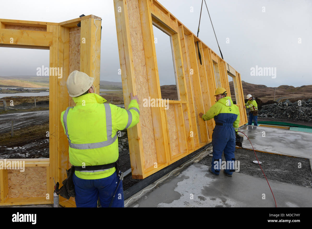 Holzhaus bauen Bau Stockfoto