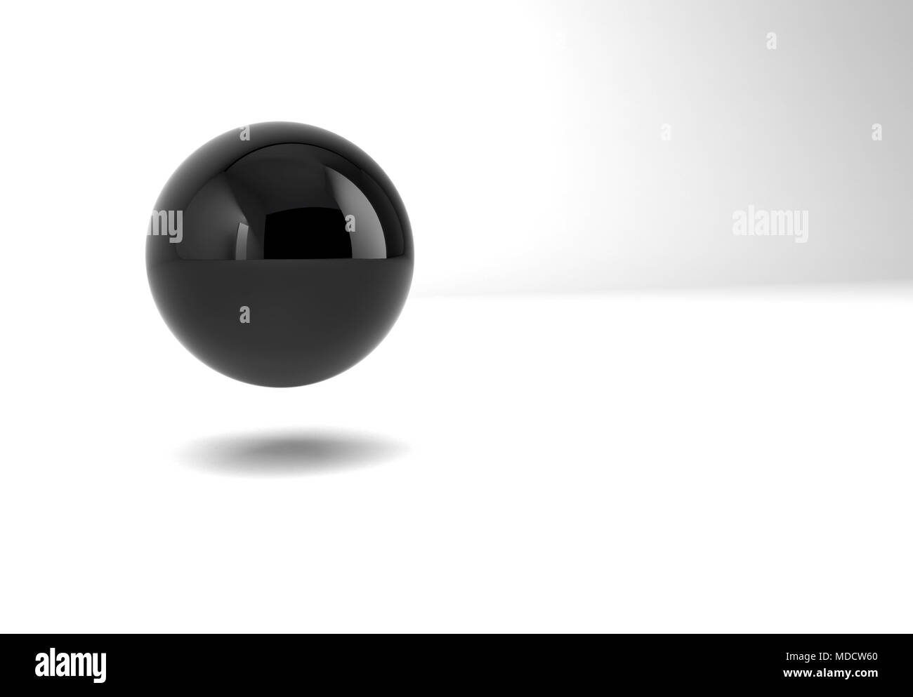 Schwarz 3D-Kugel mit Reflexionen und Copyspace Stockfoto